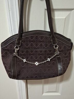 croft & barrow Dark Brown Patterned Shoulder Bag with Silver Chain Accent